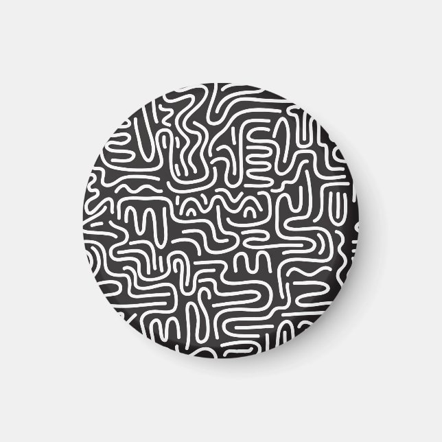Retro Doodle Wavy Lines: Monochrome Magnet (Front)