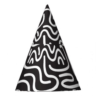 Retro Doodle Wavy Lines: Monochrome Party Hat