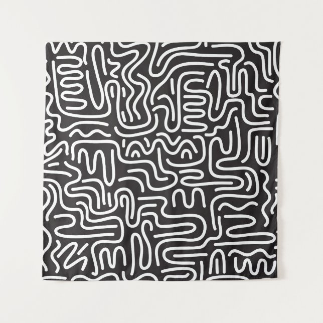 Retro Doodle Wavy Lines: Monochrome Tapestry (Front)