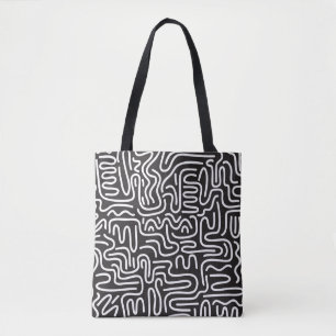 Retro Doodle Wavy Lines: Monochrome Tote Bag