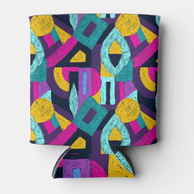 Retro doodles: geometric pop art. can cooler (Front)