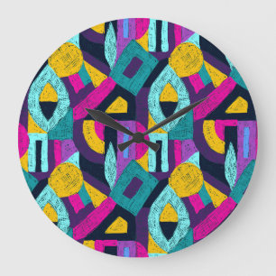 Retro doodles: geometric pop art. large clock