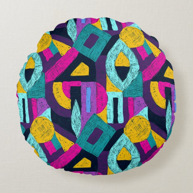 Retro doodles: geometric pop art. round cushion (Front)