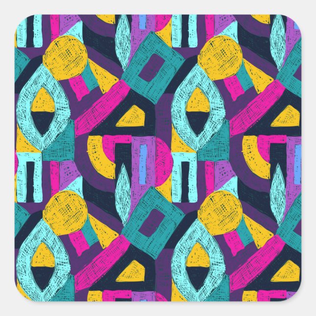 Retro doodles: geometric pop art. square sticker (Front)