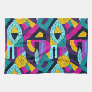 Retro doodles: geometric pop art. tea towel