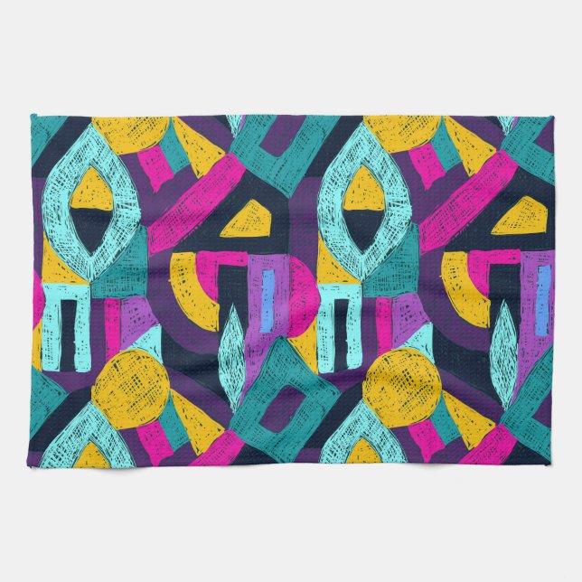 Retro doodles: geometric pop art. tea towel (Horizontal)