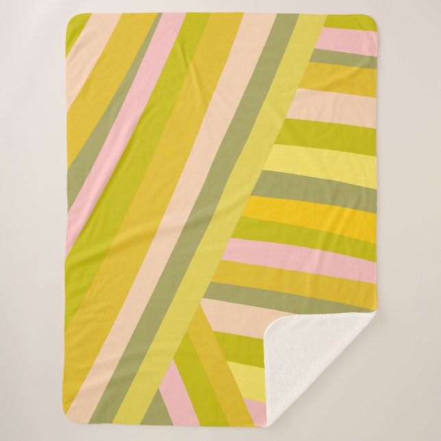Retro Dopamine Decor Striped Pink Green Preppy Sherpa Blanket (Front)