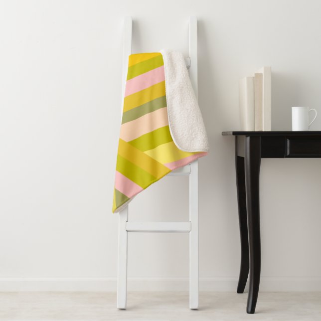 Retro Dopamine Decor Striped Pink Green Preppy Sherpa Blanket (In Situ)