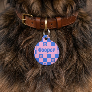 Retro Dopamine Pink Blue Personalised Pet ID Tag