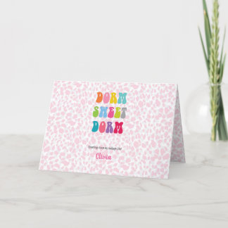 Retro “Dorm Sweet Dorm” Cheetah Custom Name Thank You Card