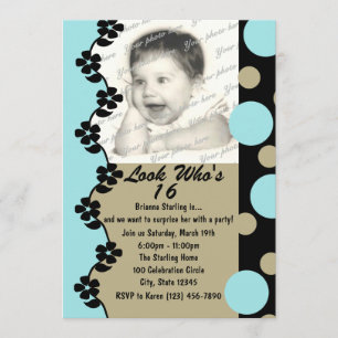 Retro Dot Photo Birthday Invitation