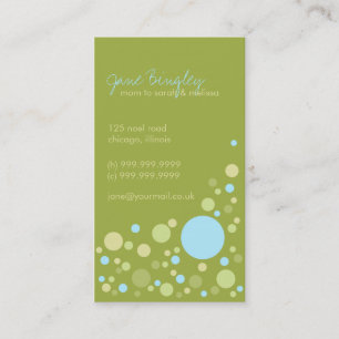 "Retro Dots" Aqua & May Green Mummy Business Card