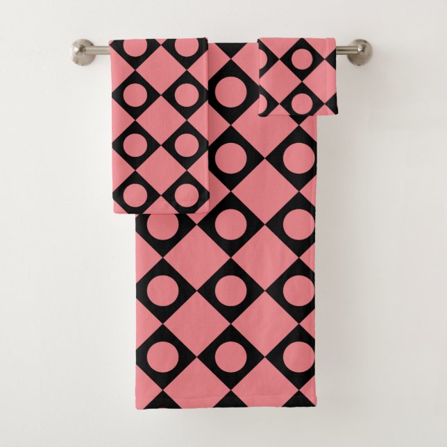 Retro Dots Black Bath Towel Set (Insitu)