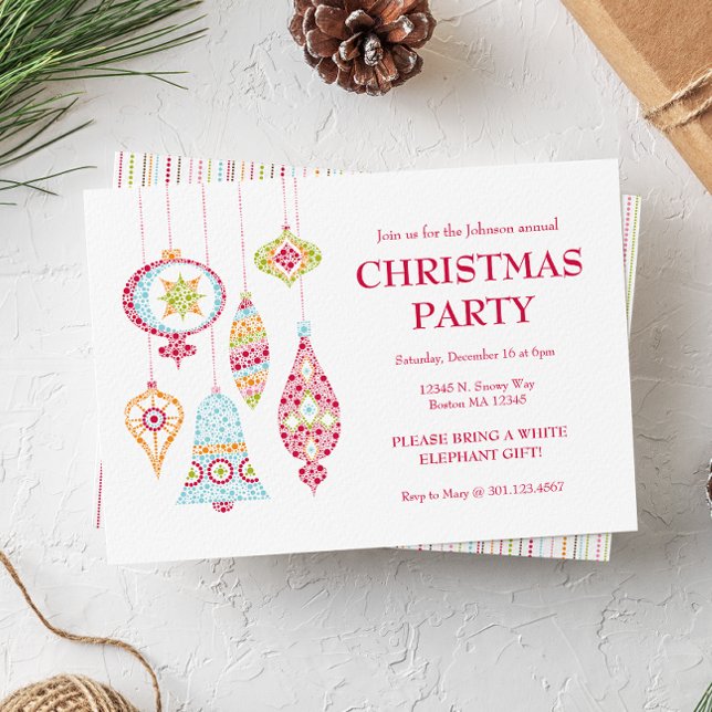 Retro Dots Christmas Ornaments Party Invitation (Creator Uploaded)