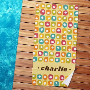 Retro dots custom name colourful beach towel