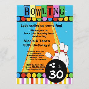 Retro Dots & Stripes Birthday Bowling Party Invite