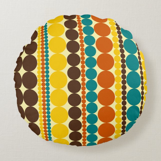 Retro Dots Vertical Stripe Pattern Round Cushion (Front)
