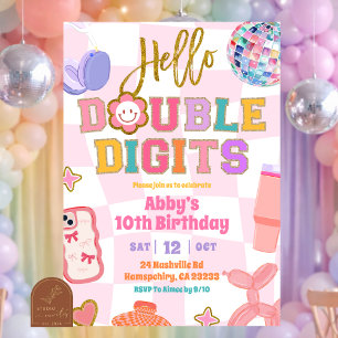 Retro Double Digits Patch Party Birthday Invitation