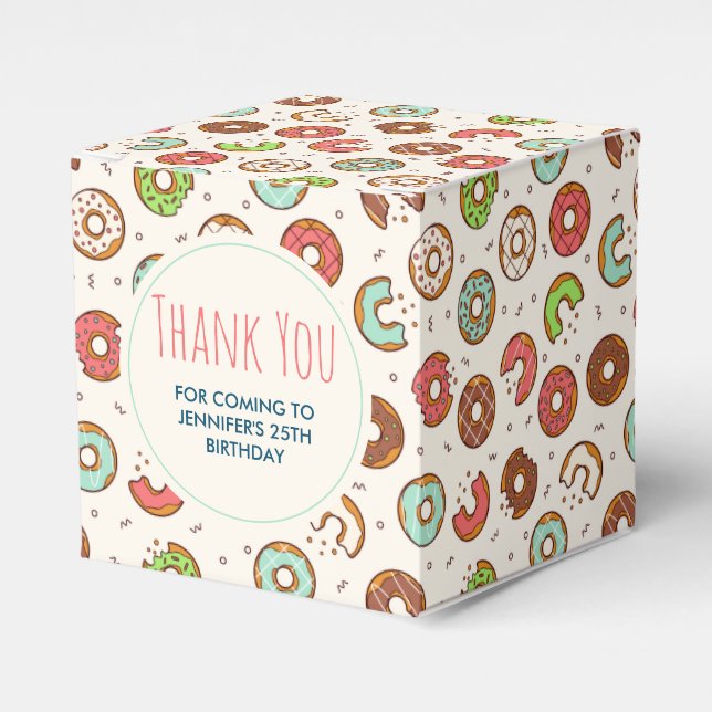 Retro Doughnut Pattern Cute Colourful Style Birthd Favour Box (Front Side)
