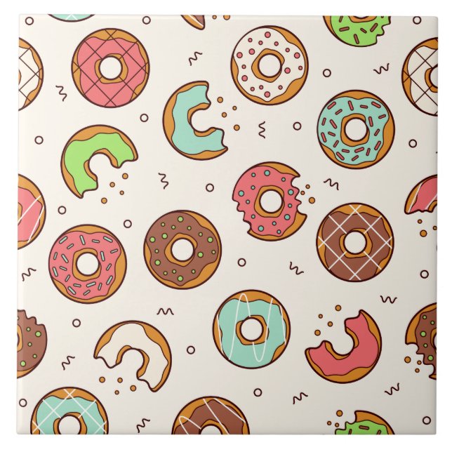 Retro Doughnut Pattern Cute Colourful Style Ceramic Tile (Front)