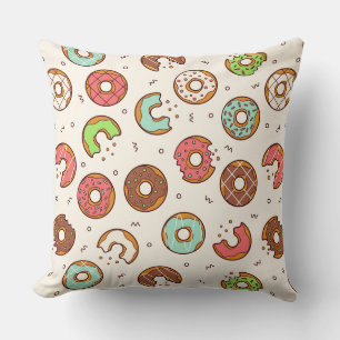 Retro Doughnut Pattern Cute Colourful Style Cushion