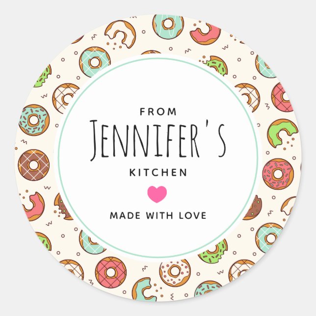 Retro Doughnut Pattern Cute Colourful Style Kitche Classic Round Sticker (Front)