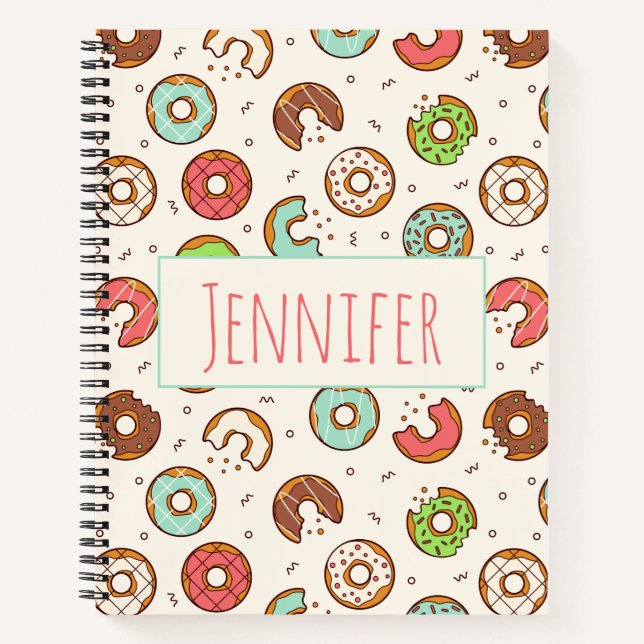 Retro Doughnut Pattern Cute Colourful Style Notebook (Front)