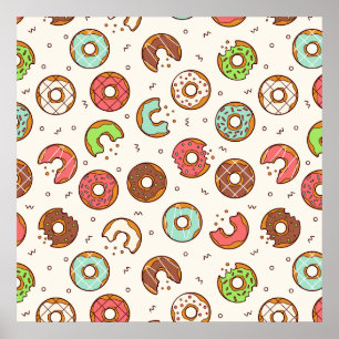 Retro Doughnut Pattern Cute Colourful Style Poster