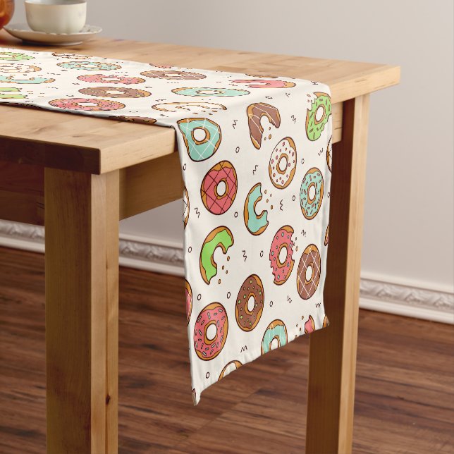 Retro Doughnut Pattern Cute Colourful Style Short Table Runner (In Situ)