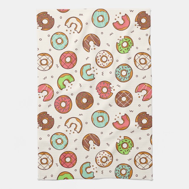 Retro Doughnut Pattern Cute Colourful Style Tea Towel (Vertical)