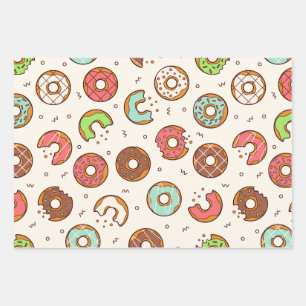 Retro Doughnut Pattern Cute Colourful Style Wrapping Paper Sheet