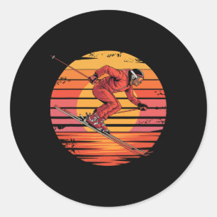 Retro Downhill Skiing Vintage Sunset Sports Gifts Classic Round Sticker