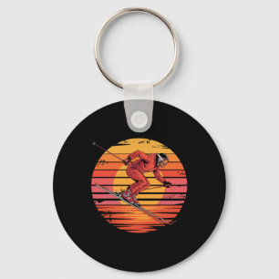 Retro Downhill Skiing Vintage Sunset Sports Gifts Key Ring