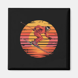 Retro Downhill Skiing Vintage Sunset Sports Gifts Magnet
