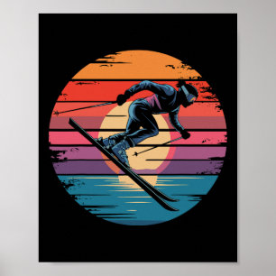 Retro Downhill Skiing Vintage Sunset Sports Gifts Poster