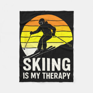 Retro Downhill Skiing Winter Sunset Snow Sport Ski Fleece Blanket