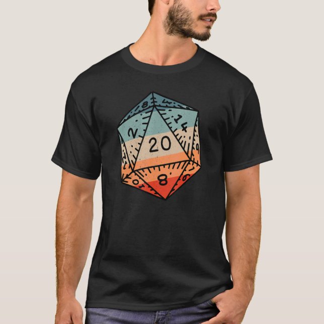 Retro Dragon Dungeon Dice D20 Dice Art  Rpg Gamer T-Shirt (Front)