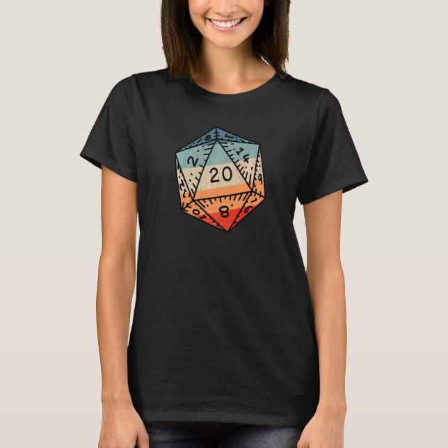 Retro Dragon Dungeon Dice D20 Dice  Rpg Gamer T-Shirt (Front)