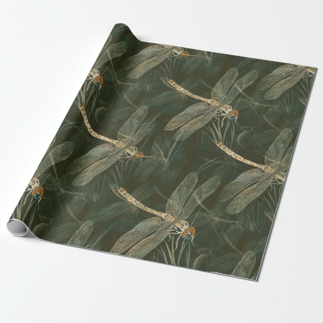 Retro Dragonflies Wrapping Paper (Unrolled)