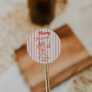 Retro Drawn Red Stripes Santa Claus Christmas Classic Round Sticker