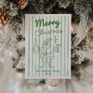 Retro Drawn Santa Champagne Christmas Non Photo Holiday Card
