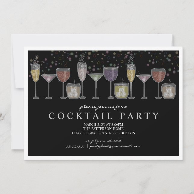Retro Drinks and Bubbles Cocktail Party Invitation (Front)