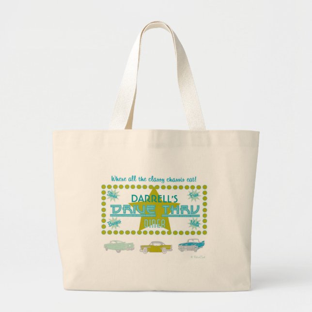 Retro Drive-Thru Diner (grn) Large Tote Bag (Front)