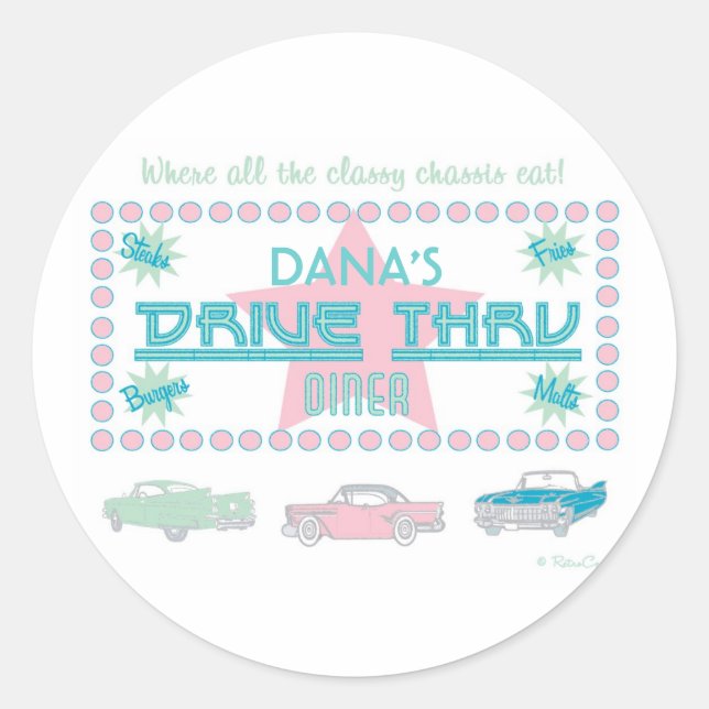 Retro Drive-Thru Diner (pk) Classic Round Sticker (Front)