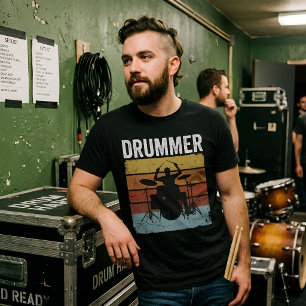 Retro Drummer Sunset Musician Drum Kit T-Shirt