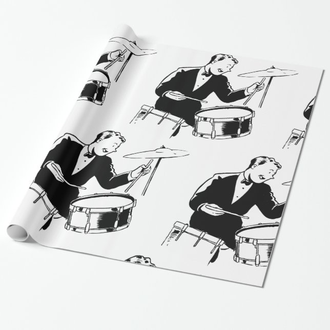 Retro Drummer Wrapping Paper (Unrolled)