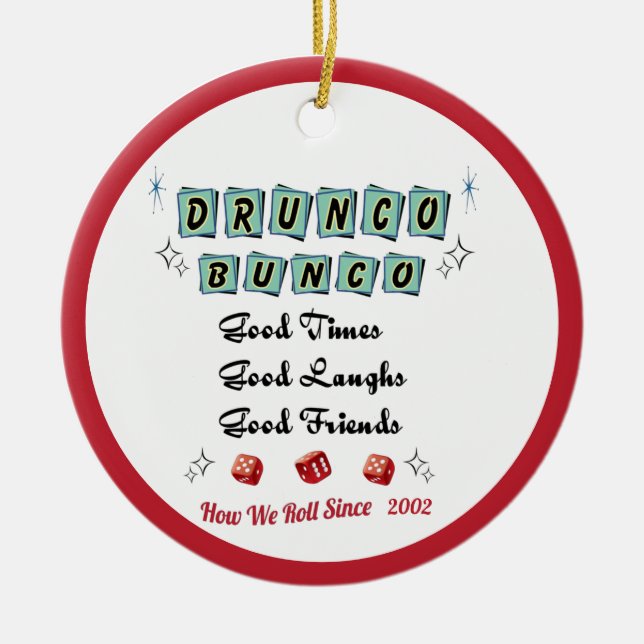 Retro Drunko Bunco Ceramic Ornament (Front)