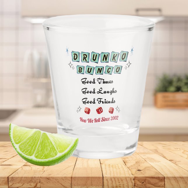 Retro Drunko Bunco Shot Glass (Drunko Bunco Funny and Fun Gift for your favorite Bunco Players. Keep on rolling the dice. )