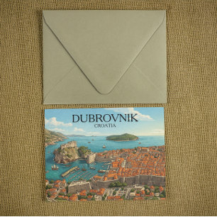 Retro Dubrovnik Adriatic Coast Illustration Travel Postcard