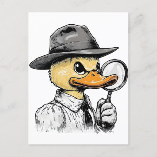 Retro Duck Detective on Yellow Faded Lines Postcar Postcard